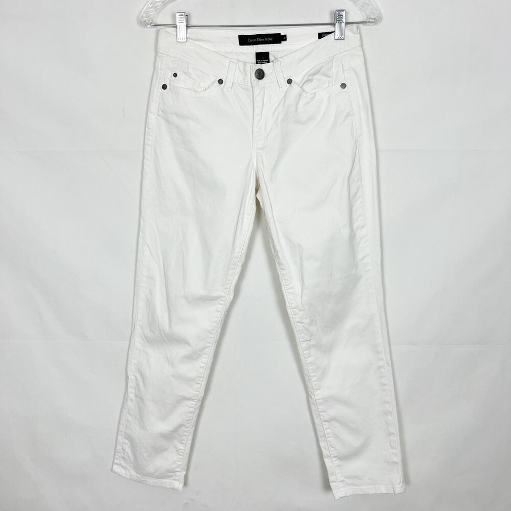 Calvin Klein Skinny Crop Mid-Rise White Denim Jeans Size 2